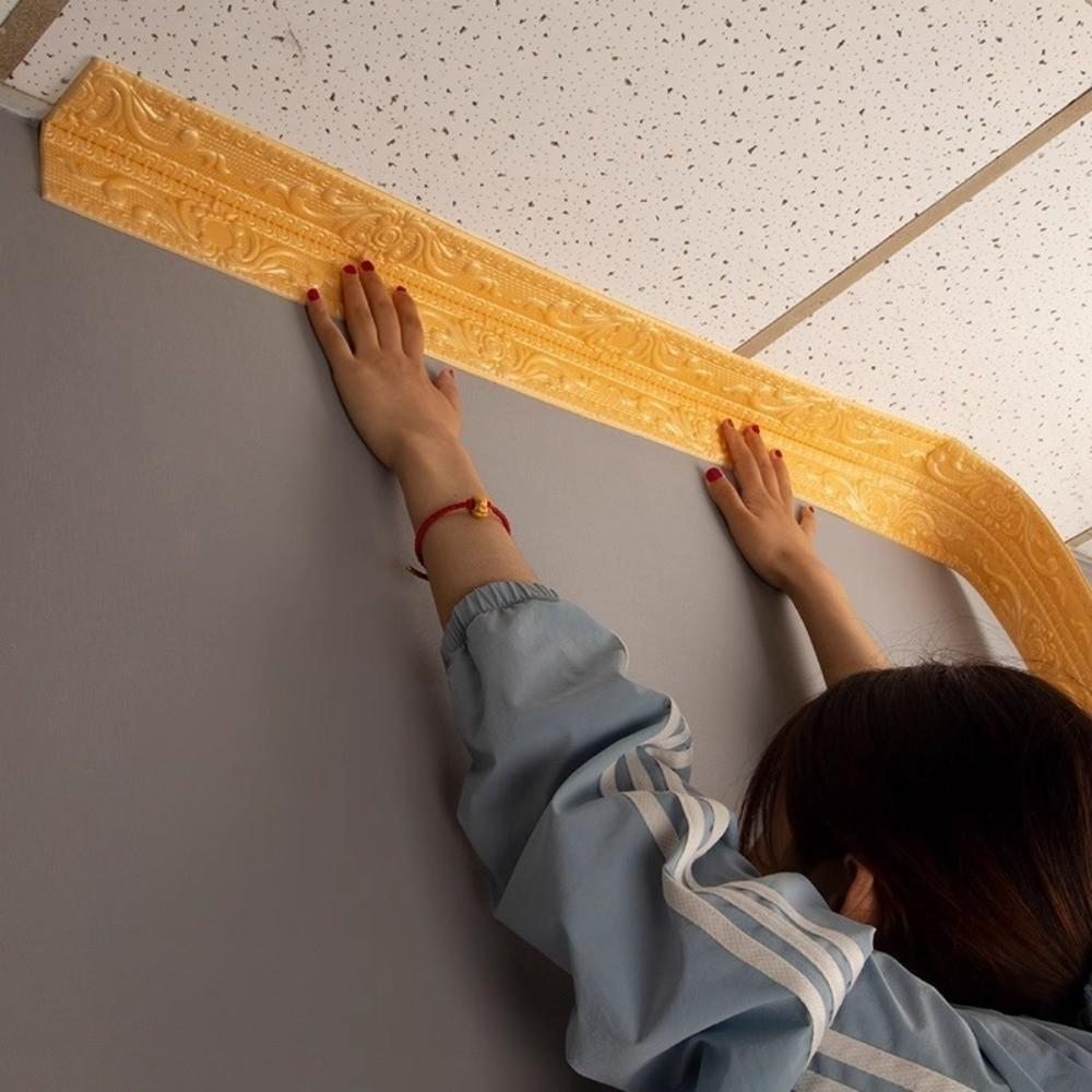 1 Roll Waterproof Ceiling Decoration Strip Self-Adhesive 3D Wall Sticker Antifouling Easy Installation Skirting Wall Stickers