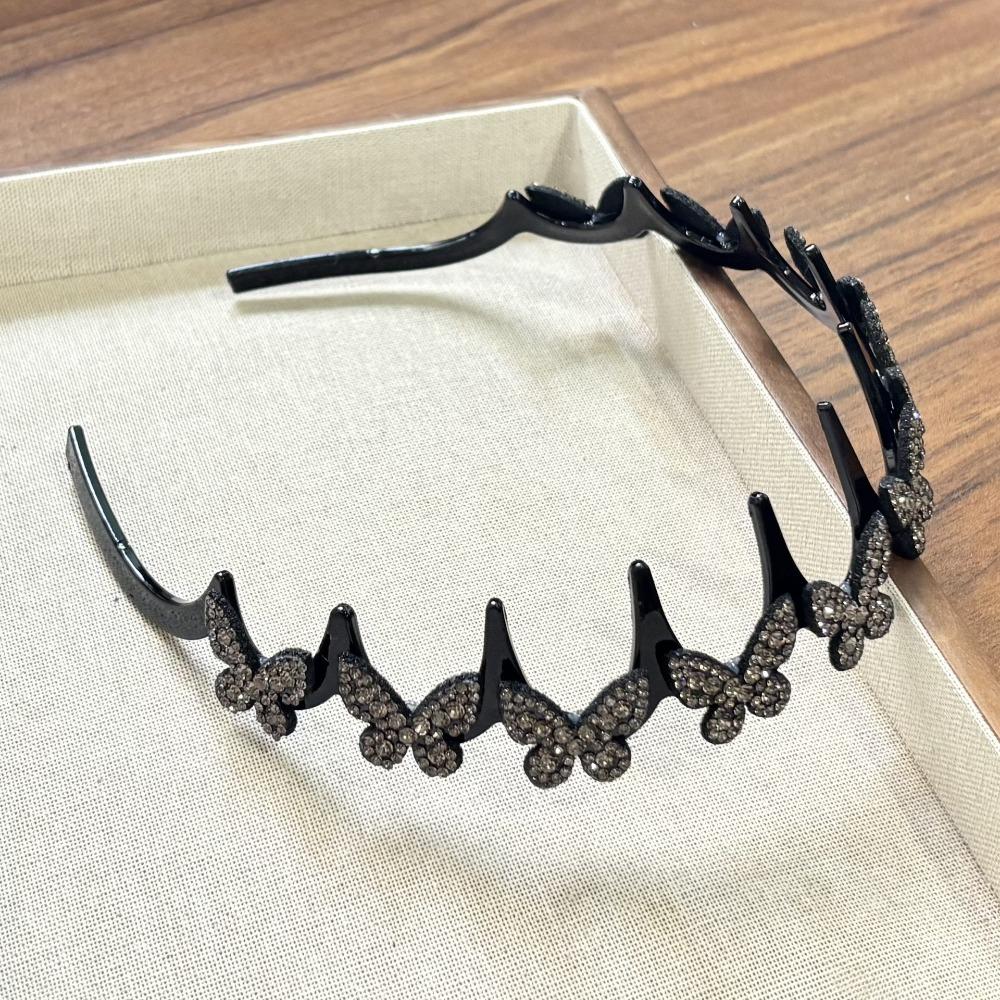 Mit rutschfesten Clips Schmetterlingsclip Stirnband Silberne wellige Stirnbänder Kristall-Stirnband für Damen