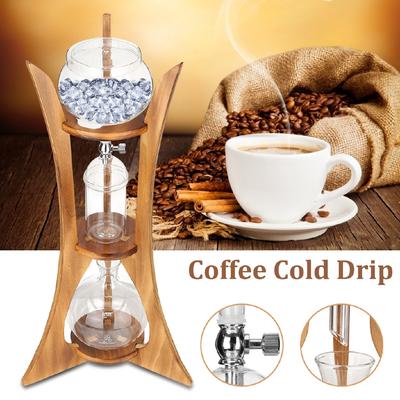 600ml 8 Cups Cold Drip Ice Syphon Coffee Pot Maker Glass Dutch Brew Machine Filter Paper Home Kitchen Coffee Tool Wood Frame