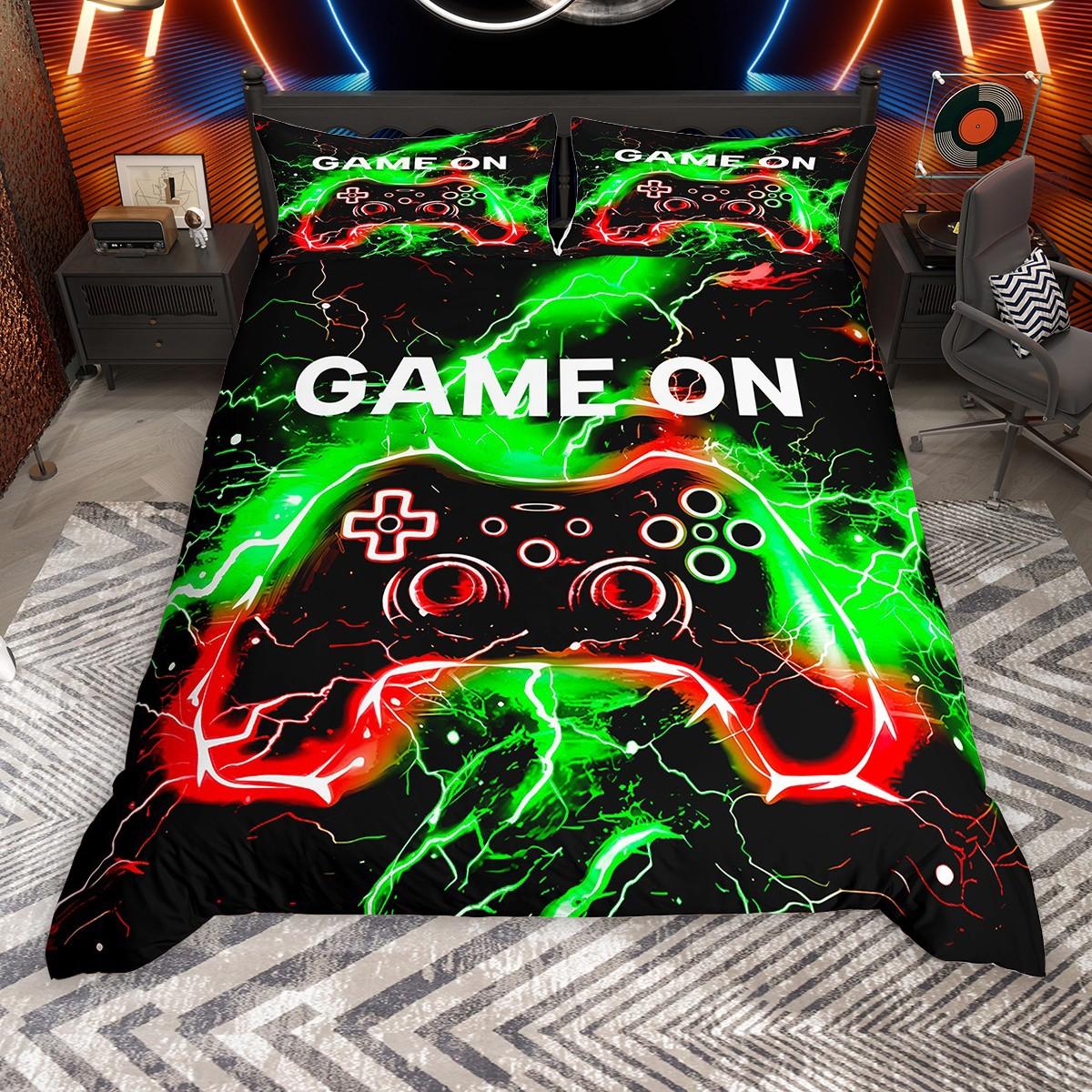 

Comforter Homewish Neon Gamepad For Boys Gradient Lightning Bed Set Video Game Gaming Gamer Set Comforter (quilt)-EU Single(135*200cm)3pcs
