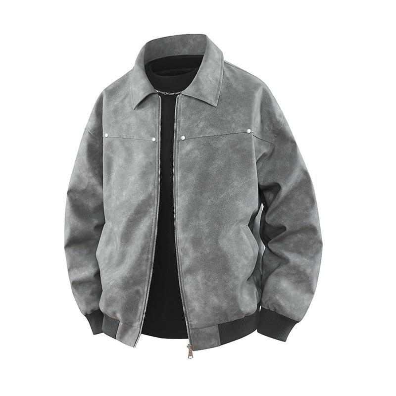 Vintage Spring and Autumn Style Turtleneck Leather Jacket for Men, with A High-end Feel, Made of Merad Material