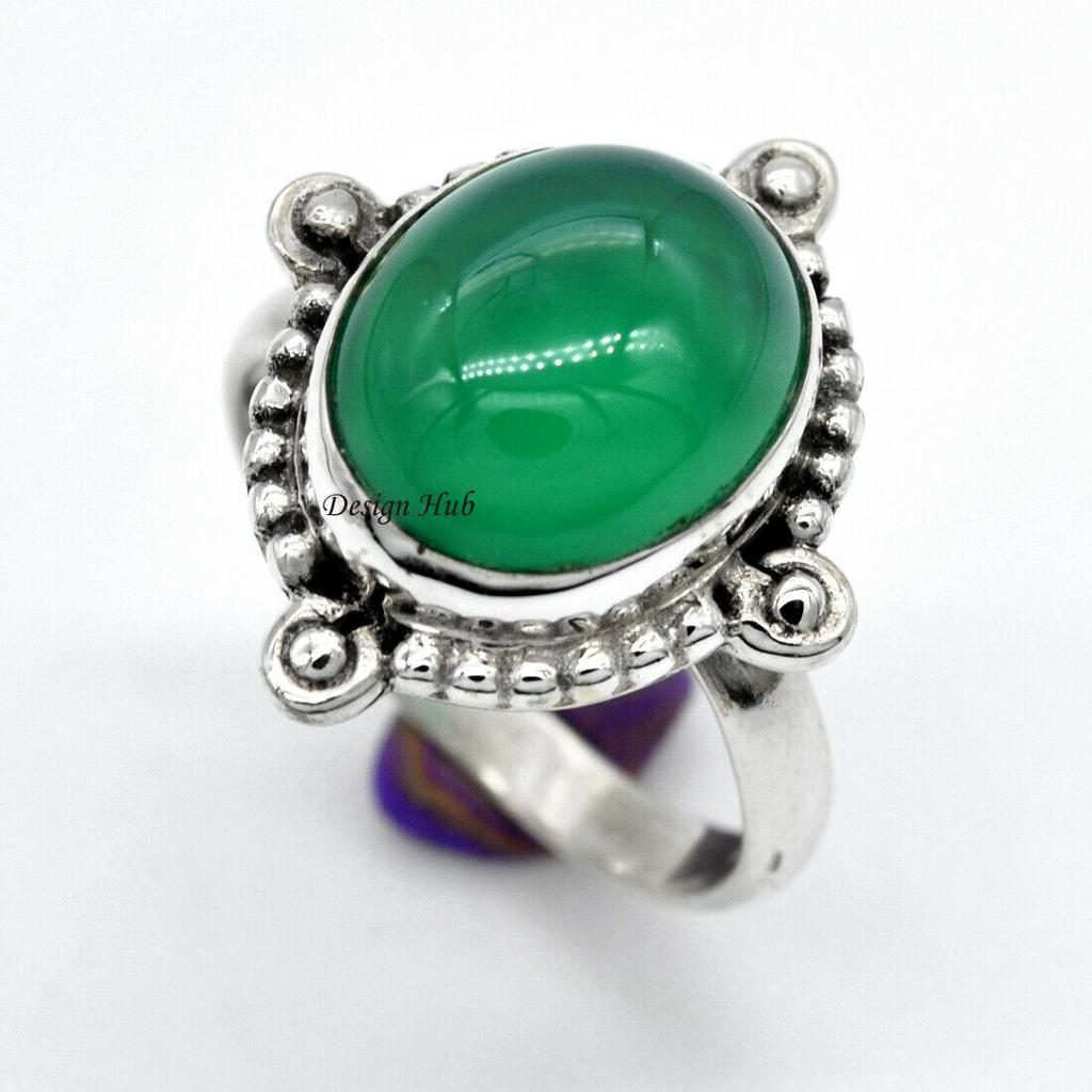 Green Onyx Gemstone Statement Ring 925 Sterling Silver Jewelry For Christmas Gift