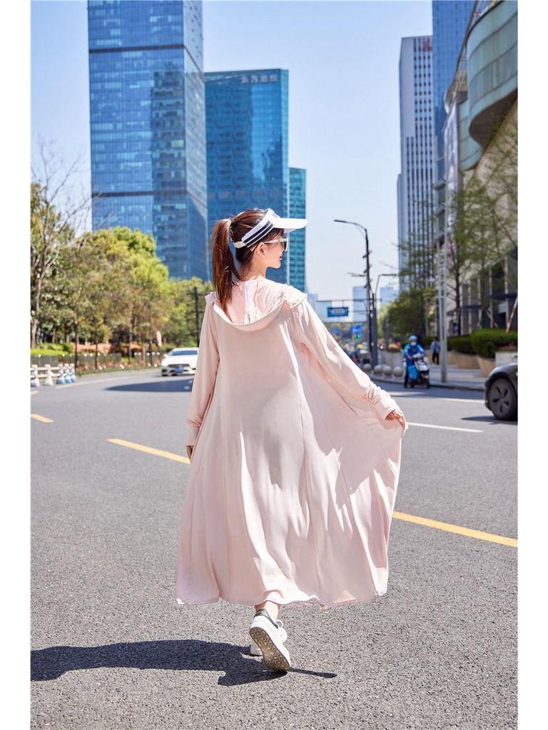 Dámský dlouhý letní kabát z ultra tenkého ledového hedvábí pro ochranu před sluncem