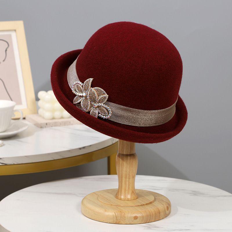 

Шляпа Женская Осенне-Зимняя Мода Шляпа-Котелок Вязаная Шерстяная Цилиндр Для Среднего и Пожилого Возраста Теплая Шляпа-Ведро ONESIZE бордовый