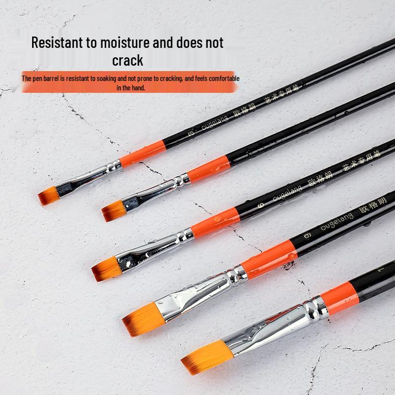 Ougelang Nylon Bristle Flat Head Gouache & Acrylic Brush Set