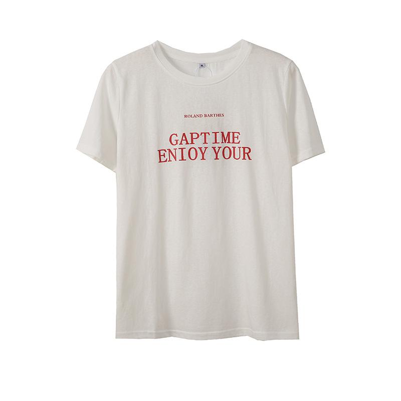 Large size women's Korean loose short-sleeved t-shirt women's summer new round neck letter printed top 252497
