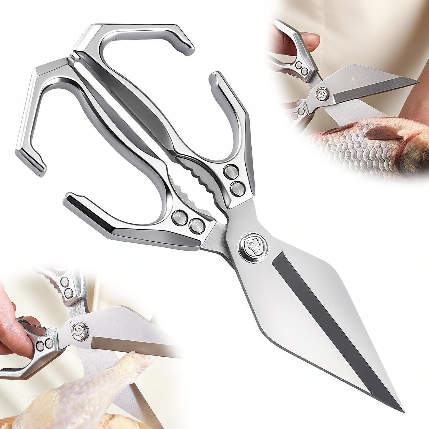 

Multifunctional Heavy-Duty Kitchen Shears New,Heavy Duty Kitchen Scissors for Food with Ergonomic Handle,High-Carbon Steel Culinary Shears for Chicken серебряный