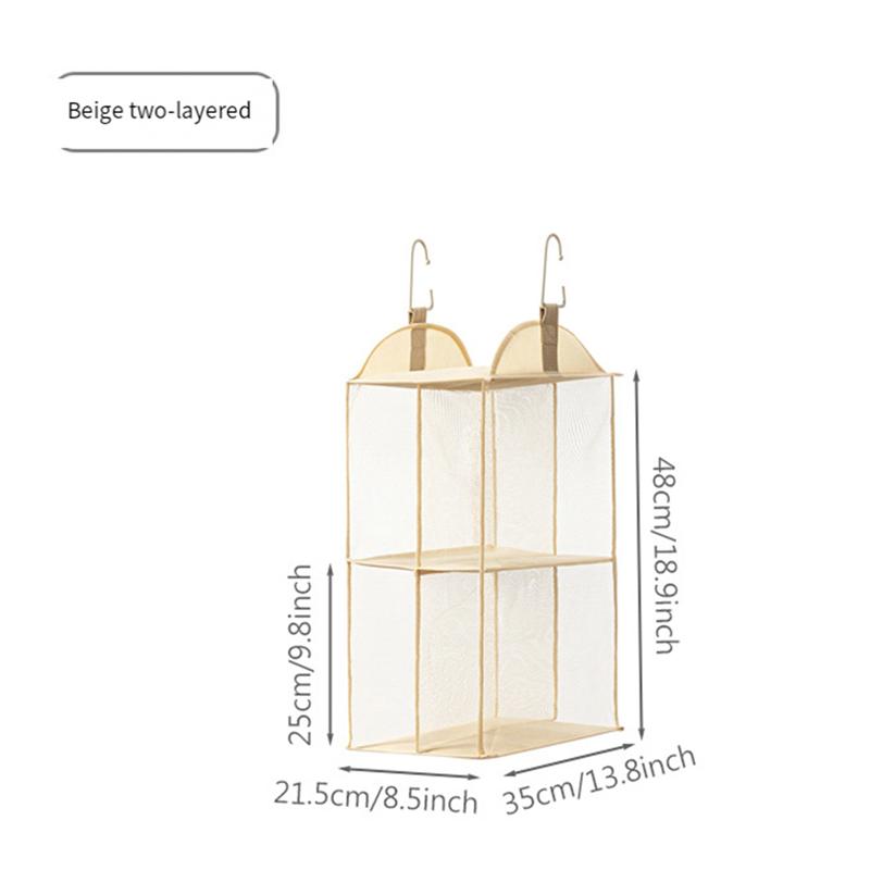 M-Modern-Eco-Friendly Dust-Proof Hanging Tote Bag Organizer-Transparent For Closet Storage Solution Khaki 2 Layers