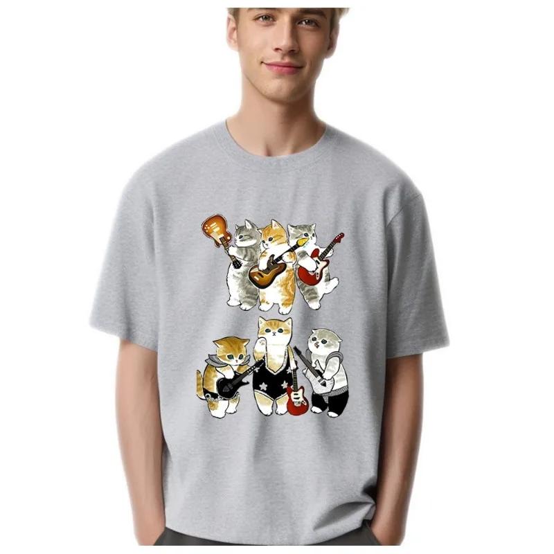 Casual Music Cat Dj Cat T Shirt Men Print Tshirt Streetwear Summer New Graphic Harajuku Men Women Hip-Hop T Shirt Man Tops Tees