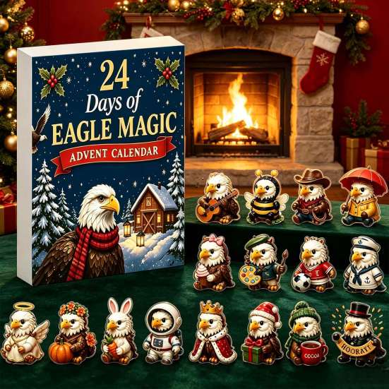 Holiday Countdown Activity Kit Eagle Advent Calendar, 24Pcs Acrylic 2D Ornament Set with Mini Festive Home Decoration Cartoon Figures, Christmas Tree