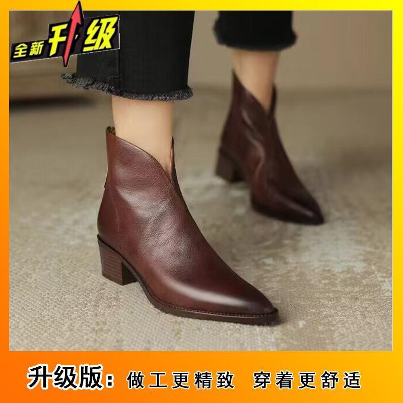 

British retro Martin boots women s spring and summer pointed thick heel short boots 40
