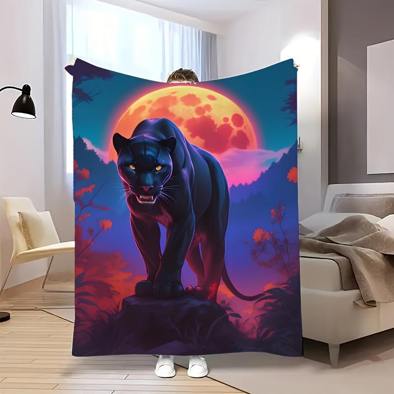 Sunset Mystery Black Panther Theme Flannel printed blanket suitable for all seasons suitable for living room office sofa travel