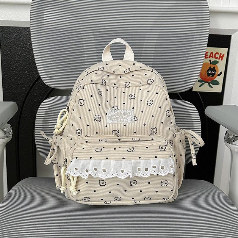 College Style Youth Travel Backpack For Girls With Nylon Material And Cartoon Pattern