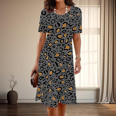 Women's Fashion Graceful Leopard Print Print Summer Spring Short Sleeve O-Neck Casual Dresses
