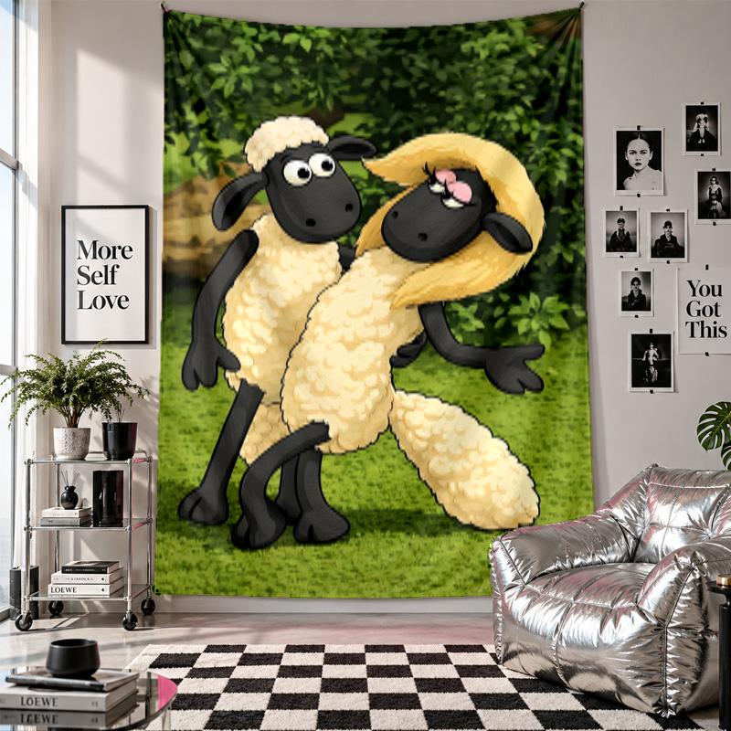 Wall TapestryShaun the Sheep Art Hanging Cloth Decorative Background Cover for Room Decoration