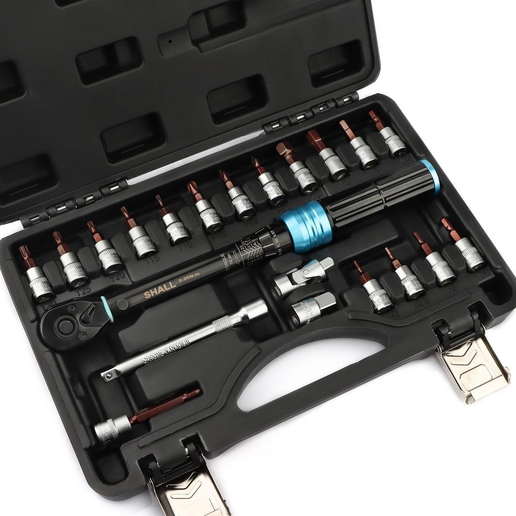 Jogo de Chaves de Torque SHALL Conjunto com Acessórios Extensão de 100mm Universal H5 Para e Carros 1/4 de polegada 2-25N·m, 21 Peças (Inclui Haste, Junta, (50 mm), PH1,