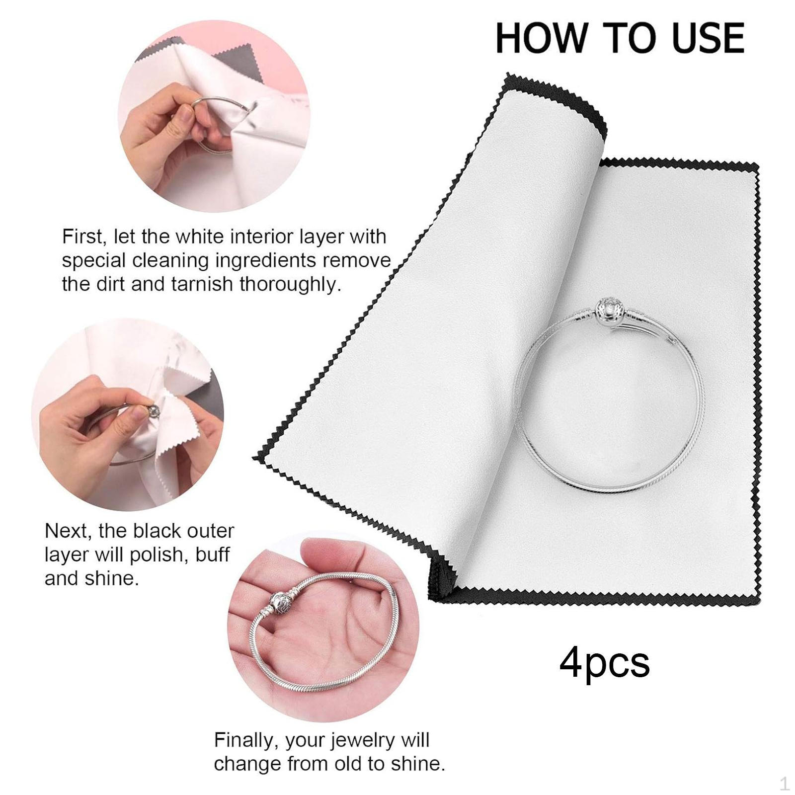

4 Pieces Jewelry Cleaning Cloths Microfiber Two Page Double Sided Multipurpose Four Layer for чёрный