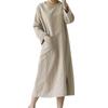 Lässiges, lockeres, langärmeliges Swing-Kleid mit einer Tasche und Rundhalsausschnitt für Damen