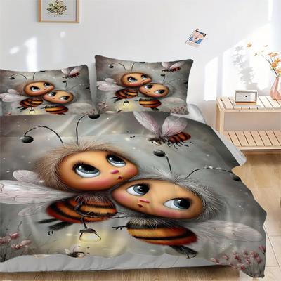 3-teiliges Anime-Bienen-Bettwäscheset - Enthält einen Bettbezug und zwei Kissenbezüge (Kein Kern) - Heimdekoration Geschenk für Schlafzimmer und Gästezimmer Dekoration