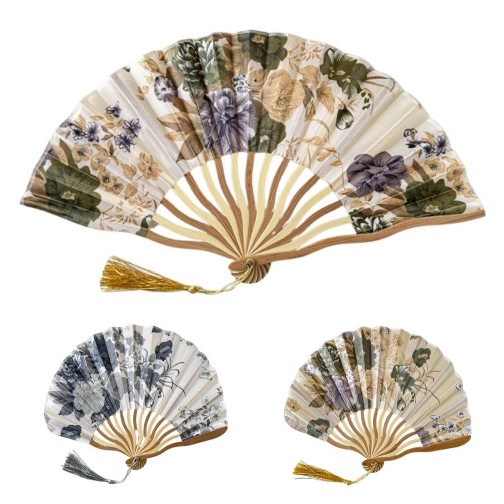 Chinese Style Silk Folding Fan Classical Elegant Handheld Fan Photo Prop with Fan Cover Tassel Folding Fan Hanfu Accessories