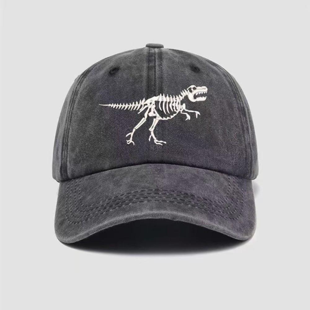 Curved Brim Dinosaur Skeleton Printed Hat Adjustable Dad Hat Baseball Cap  for Men Women