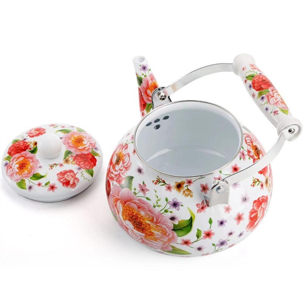 Chinese Style Gas Water Kettle Floral Enameled Tea Jug Enamel Teapot  Gas Induction Cooker