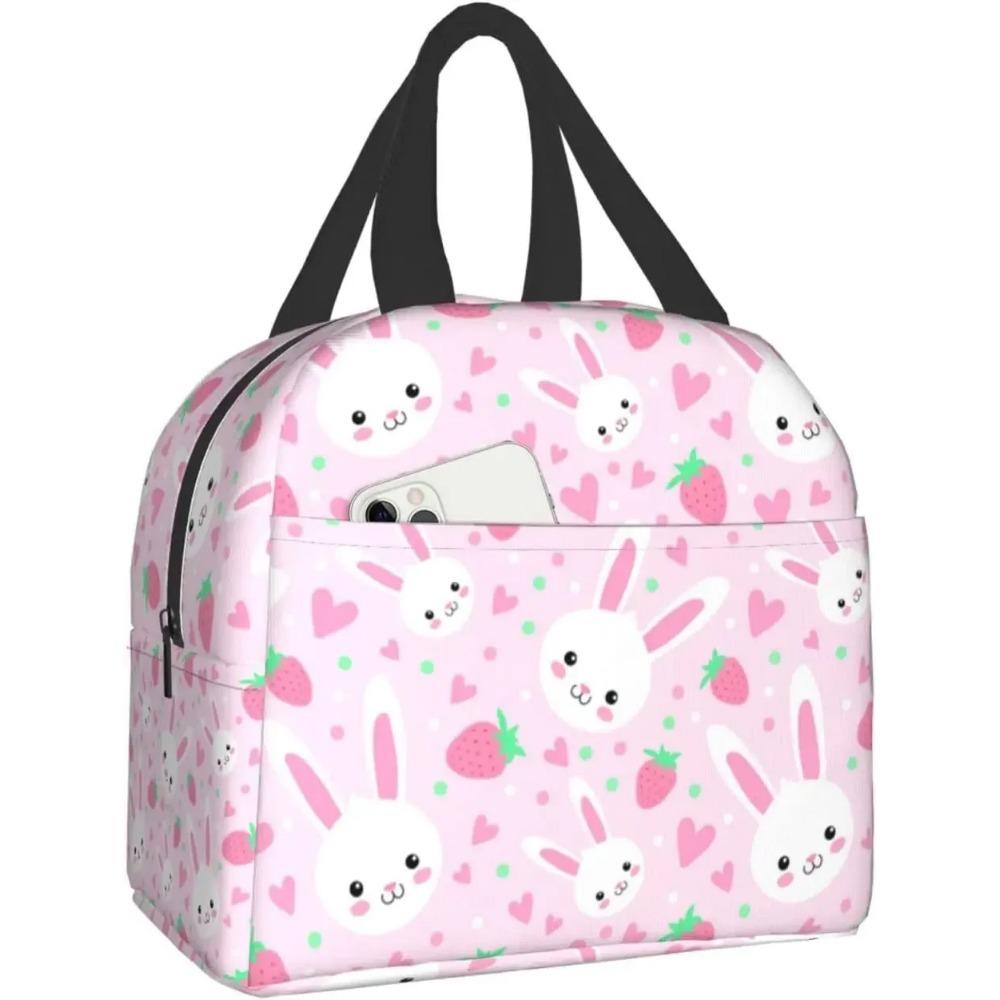 Geantă de prânz drăguță cu căpșuni și flori, cutie de prânz reutilizabilă pentru muncă, bento cooler, geantă reutilizabilă, cutii de picnic, recipiente izolate