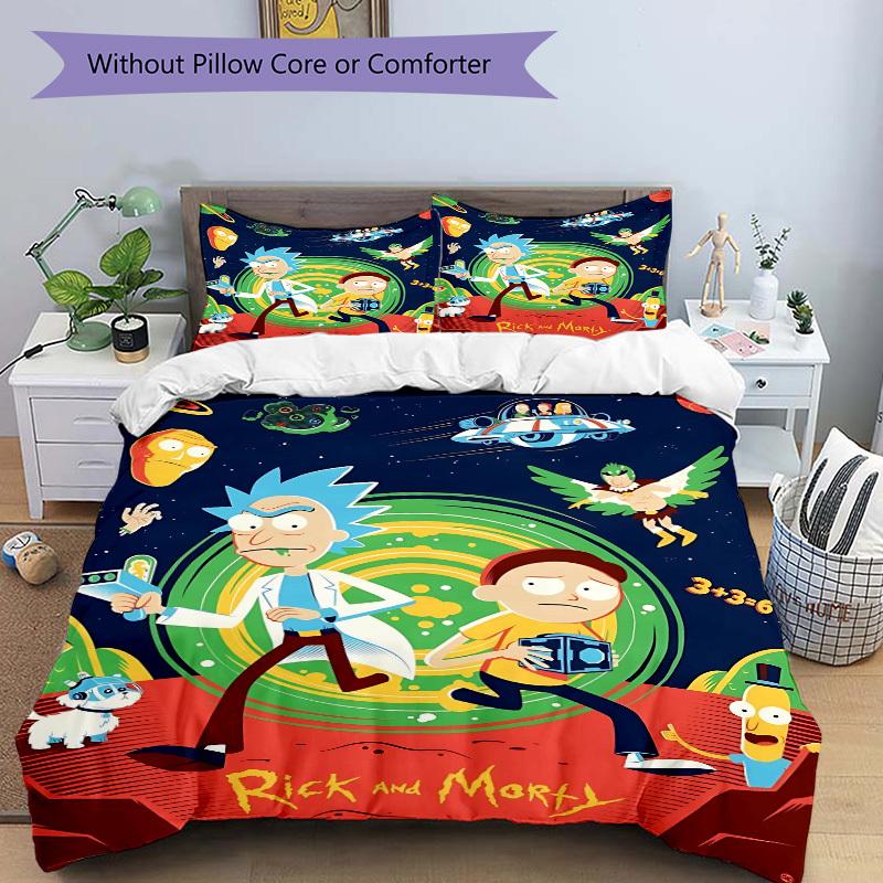 3pcs Rick_and_Morty Duvet Cover Set, 1 Duvet Cover + 2 Pillowcases (No Insert), Cozy Bedding, Bedroom Set, Easy Care, Durable yy251103095