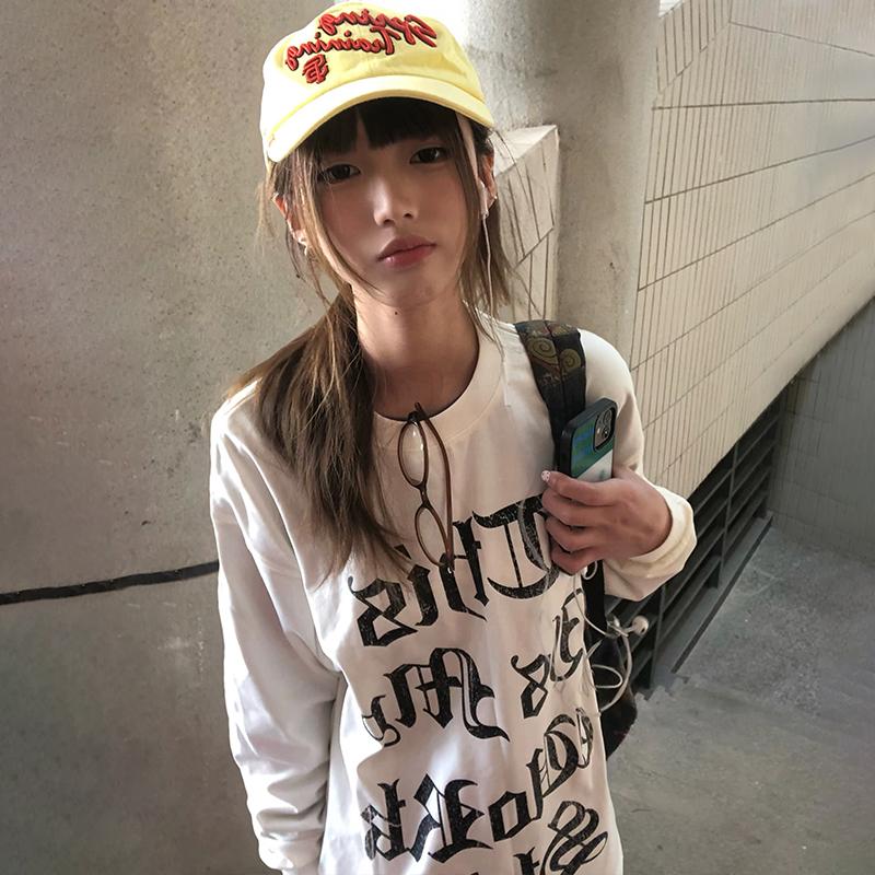 2KWEIRD Japanese Y2k Letter Print T-shirt 2000s Style Long Sleeve T Shirt Vintage Harajuku White Loose Tops American Retro 90s