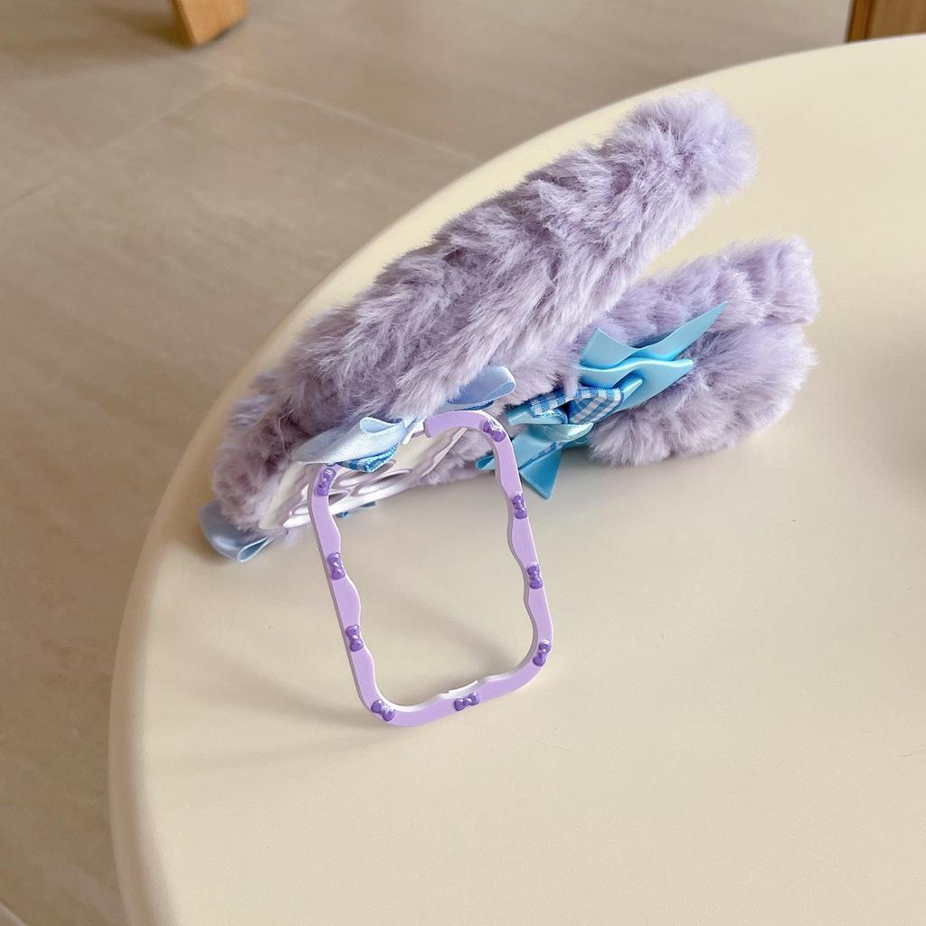 Plush Bow Diamond Lattice Rabbit Ears Phone Case for iPhone 17/16 Pro Max
