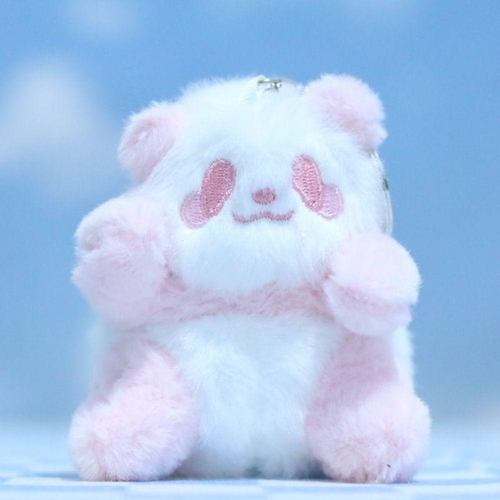 Soft Panda Furry KeyChain Sitting Happy Panda Keyrings Bag Pendant Small Panda Plush Doll  Backpack