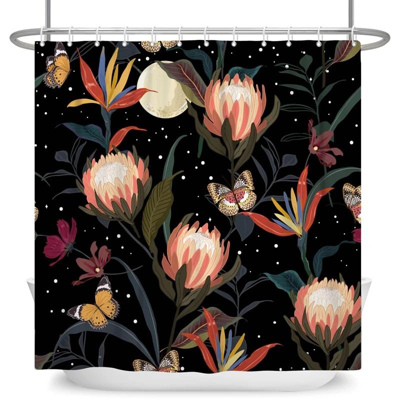 Elegant Flowers Shower Curtain Colorful Floral Shower Curtain Waterproof Polyester Bathroom Curtains Bathtub Decor with 12 Hooks