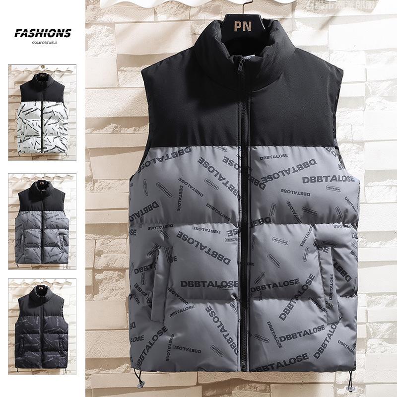 Men's Handsome Vest Stand-up Collar Autumn and Winter Thermal Vest Letter Trend Loose Large Size Vest Jacket