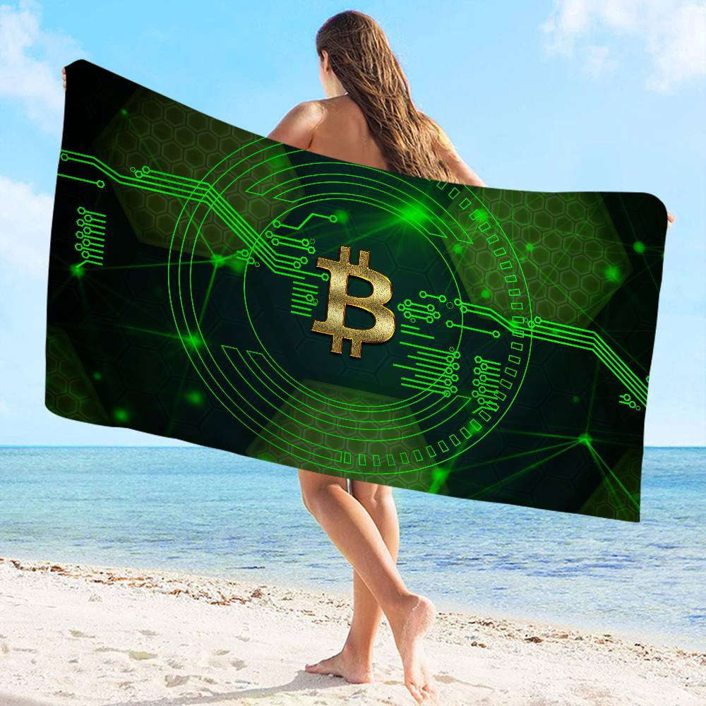 Trends Bitcoin Microfiber Printed Beach Towel Mountain Climbing Yoga Beach Swimming Running Absorbent Soft Towel