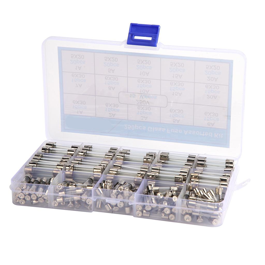 250 Pcs Glass Fuse 6x305x20mm Insulation Heat Resistance Flame Retardancy Fuses Assortment Kit