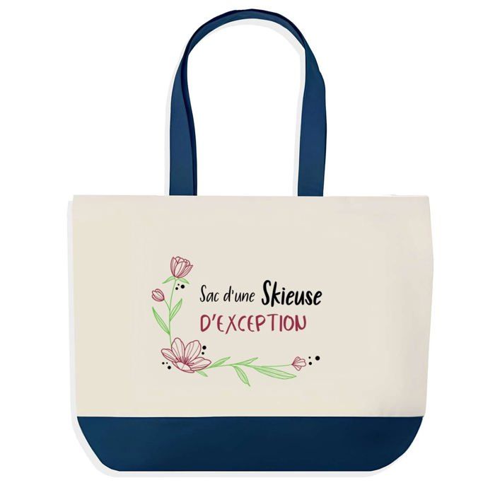 Sac shopping - PLANETEE - Skieuse d'exception - Fond bleu - Coton 40x45 cm - Grand format