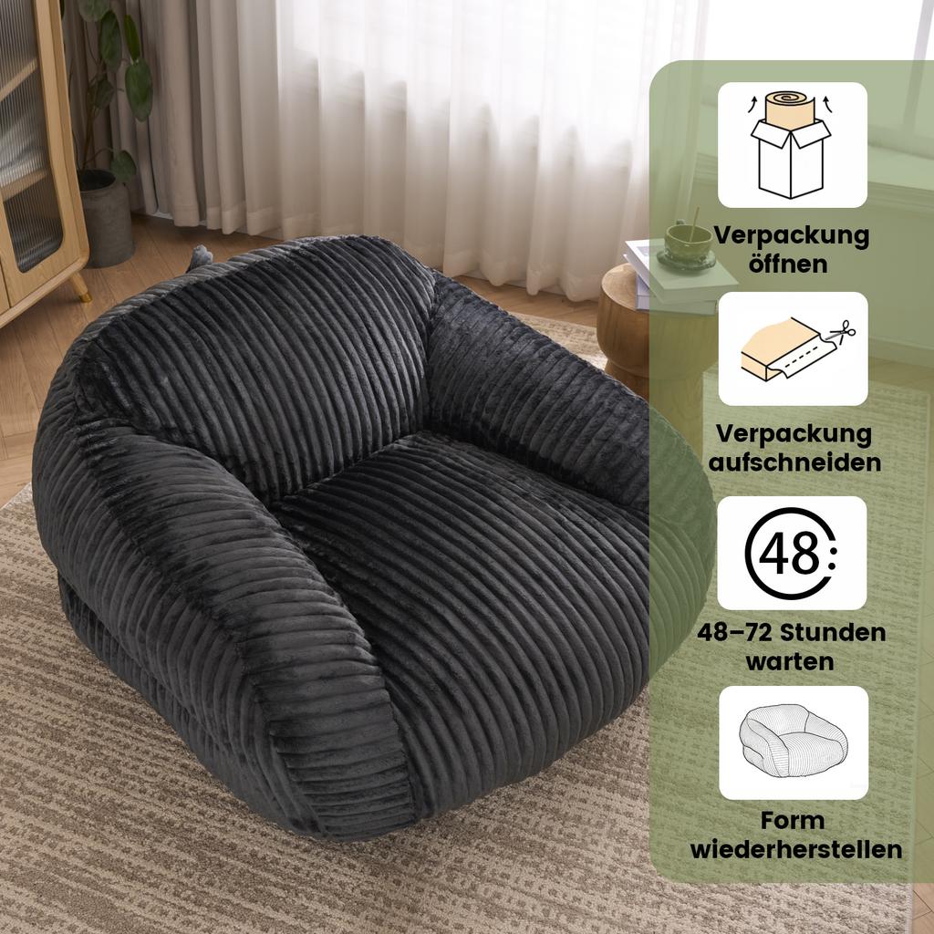 Bean Bag Chair for Adults, Fluffy Corduroy Lounge Chair, Vacuum-Packed and Assembly-Free, for Living Room, Bedroom, Balcony(Dark Grey)