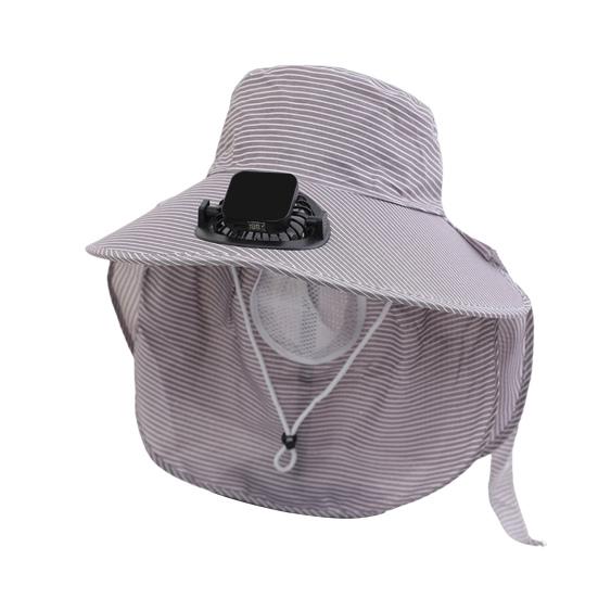 Solar Hat Fan Striped Wide Brim Fan UV Protection Fishing Hat