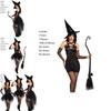 Women Sorceress Costume Halloween Sleeveless V Neck Bubble Witch Cosplay Dress
