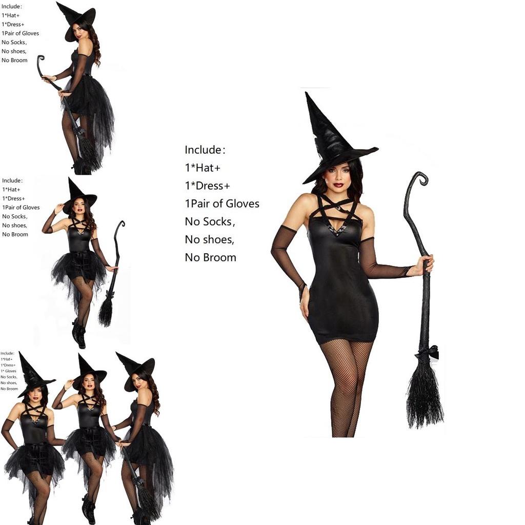 Women Sorceress Costume Halloween Sleeveless V Neck Bubble Witch Cosplay Dress
