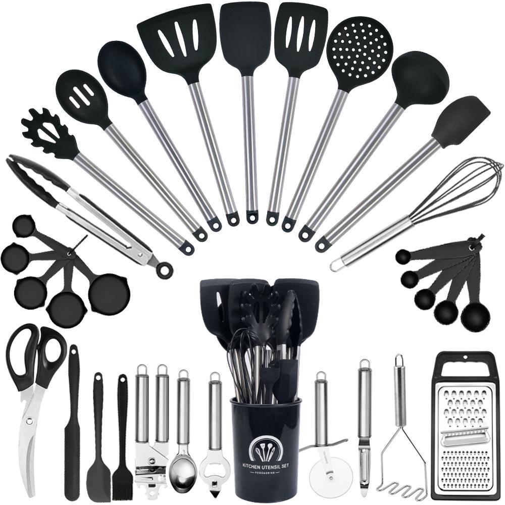 33-Piece High-Temp Resistant Silicone Utensil Set with Non-Stick Spatula & Stainless Steel Cutlery