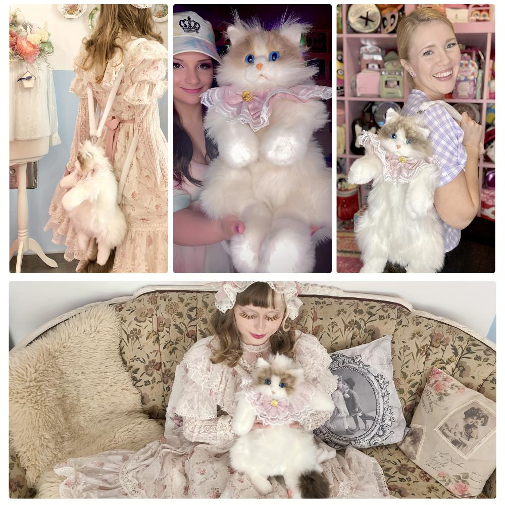 Handmade Unique Ragdoll Cat Shape Backpack Plush Animal Cat Realistic Fashion Gifts for Girls and Cat Lovers Christmas Gifts Valentine's Day Gifts