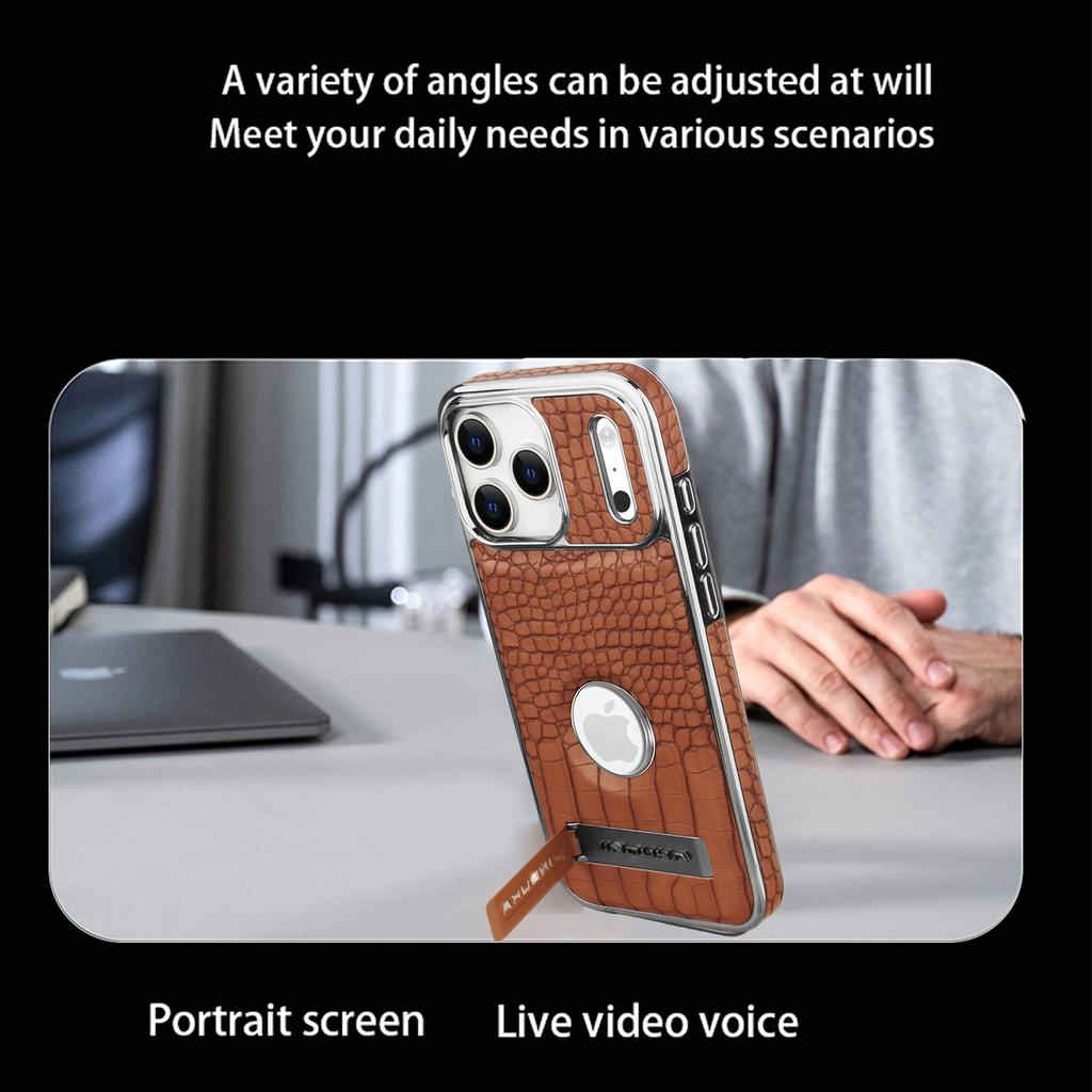 Luxury Crocodile-Patterned Leather Magsafe Case For iPhone 17 16 15 14 13 12 11 Pro Max 17Air With Folding Stand Flannel Lining