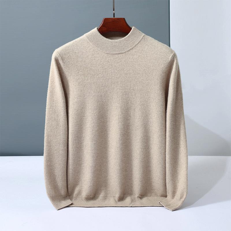 Solid color simple cashmere sweater men's semi-turtleneck pullover new knitted cashmere