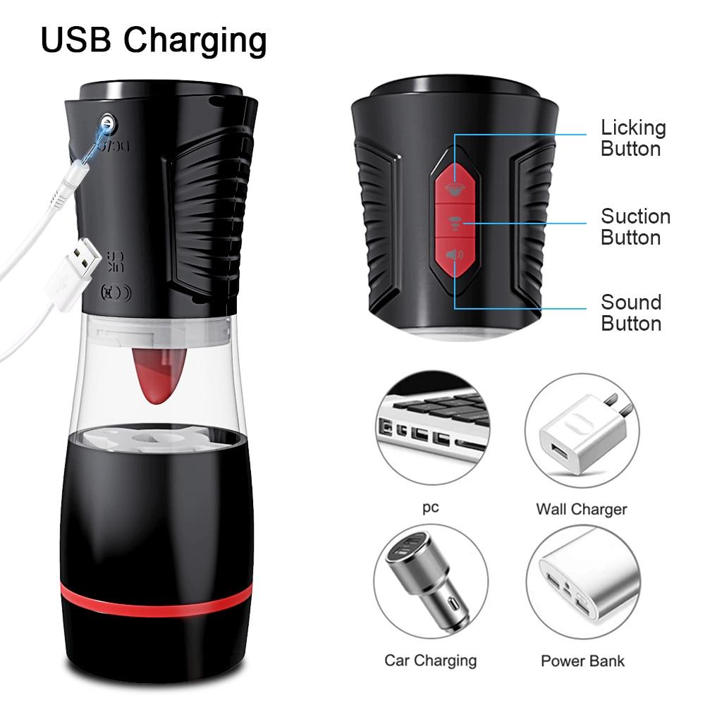 Automatisk mannlig onani Kraftig sugemaskin Tunge slikking Stimulering Glans Onani Blowjob sexleketøy for menn