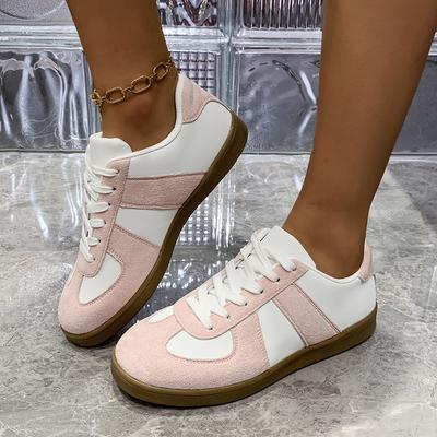 Damesneakers Ny Mote Rund Tå Casual Snøresko for Kvinner Patchwork Retro Utendørs Flate Sneakers for Kvinner