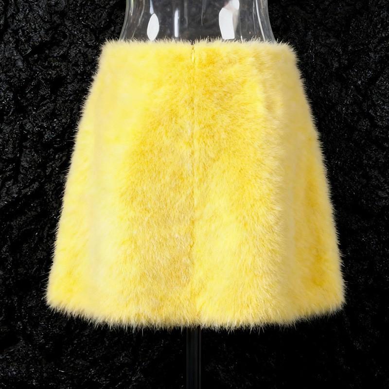 Simple High-end Fashion Suit Long-sleeved Lapel Woolen Windbreaker Coat + Short Skirt Women