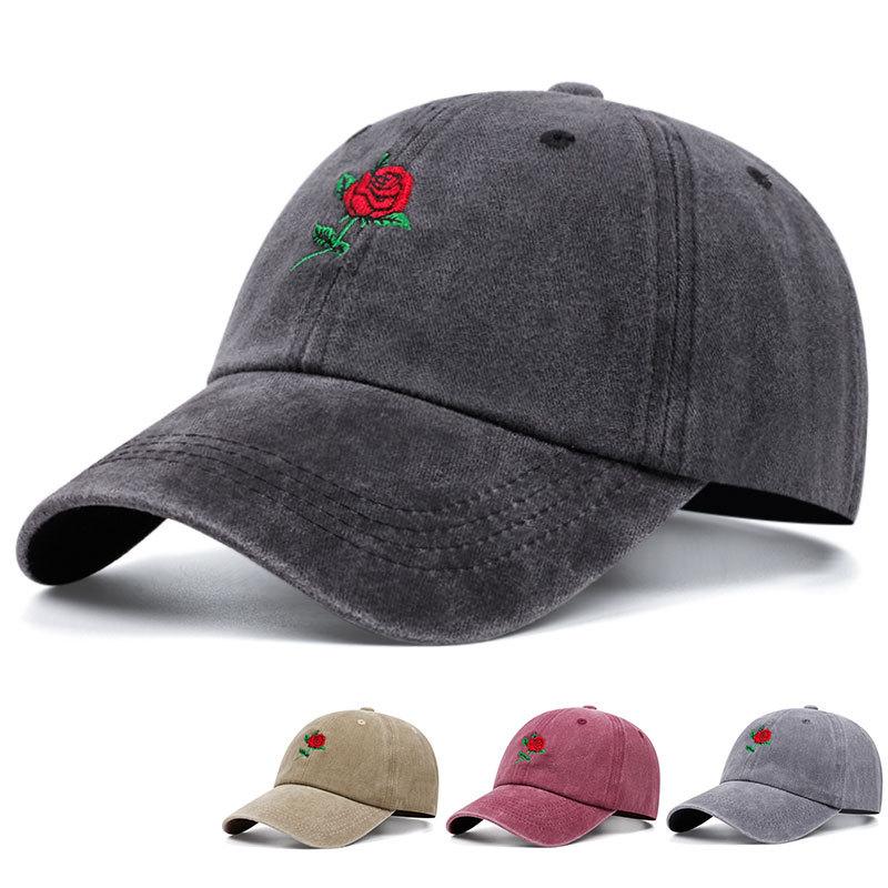 Rose Flower Embroidered Baseball Hat for Men and Women, Outdoor Sun Protection Peaked Cap, Casual and Versatile Style