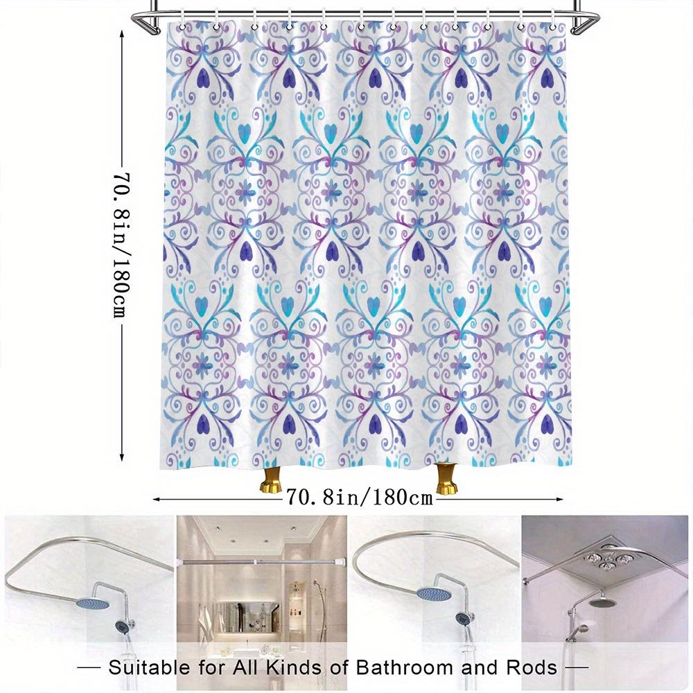 Purple & Blue Floral & Heart Shower Curtain - Elegant Lace Pattern, Symmetrical Design, Polyester with Hooks