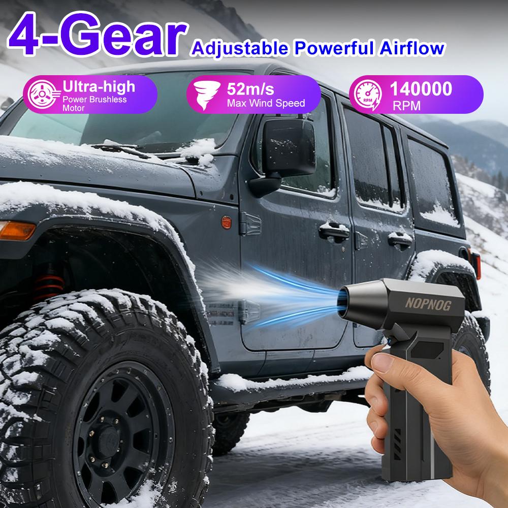 Wireless 140000RPM LED Light with Multiple Outlet Nozzles 4-speed Adjustable Car Snow Removal, Portable Strong Blowing Electric Turbojet Fan